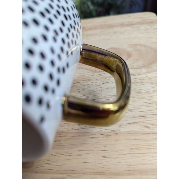 Thyme & Table cream white mug black dots metallic gold handle 4 inch - Picture 4 of 7